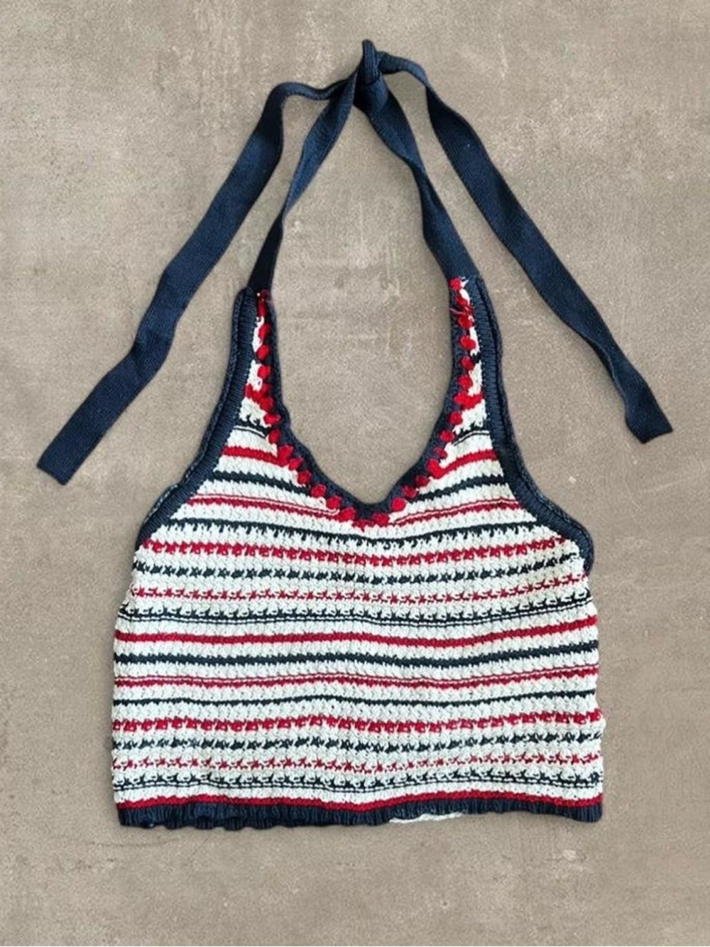 Striped Knit Halter Top in Navy, Red & White